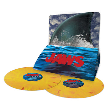 Vinyl records with 'JAWS' cover featuring a shark and ocean design. Double Vinyl Gold Academy Museum Store Exclusive